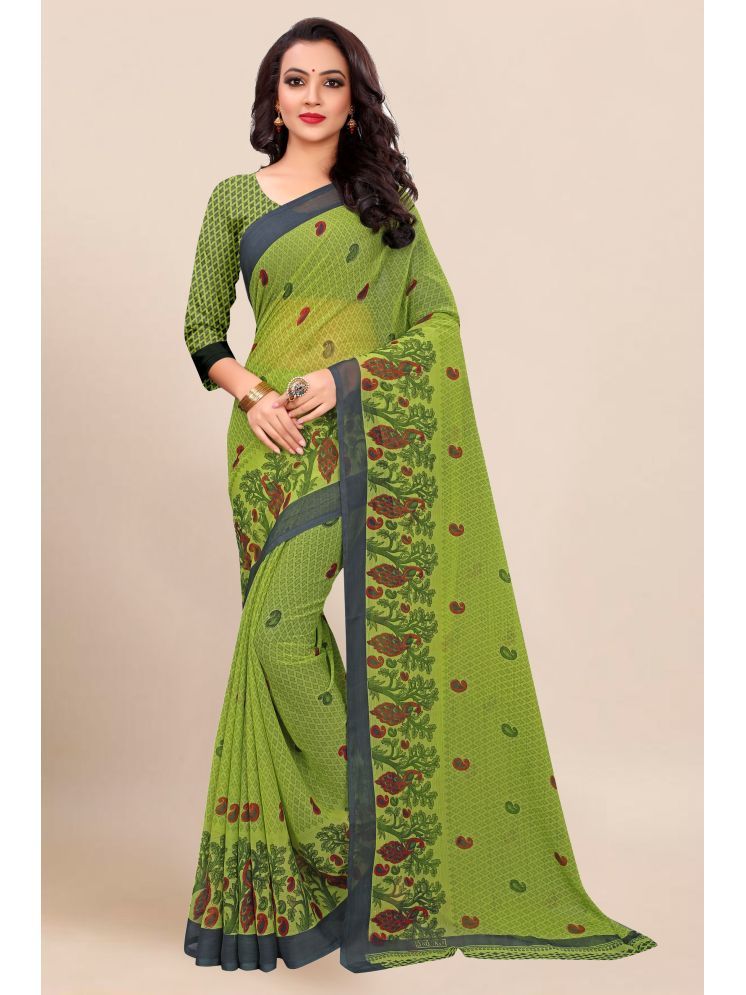     			INDIAN SILKS Georgette Woven Saree With Blouse Piece - Light Green ( Pack of 1 )