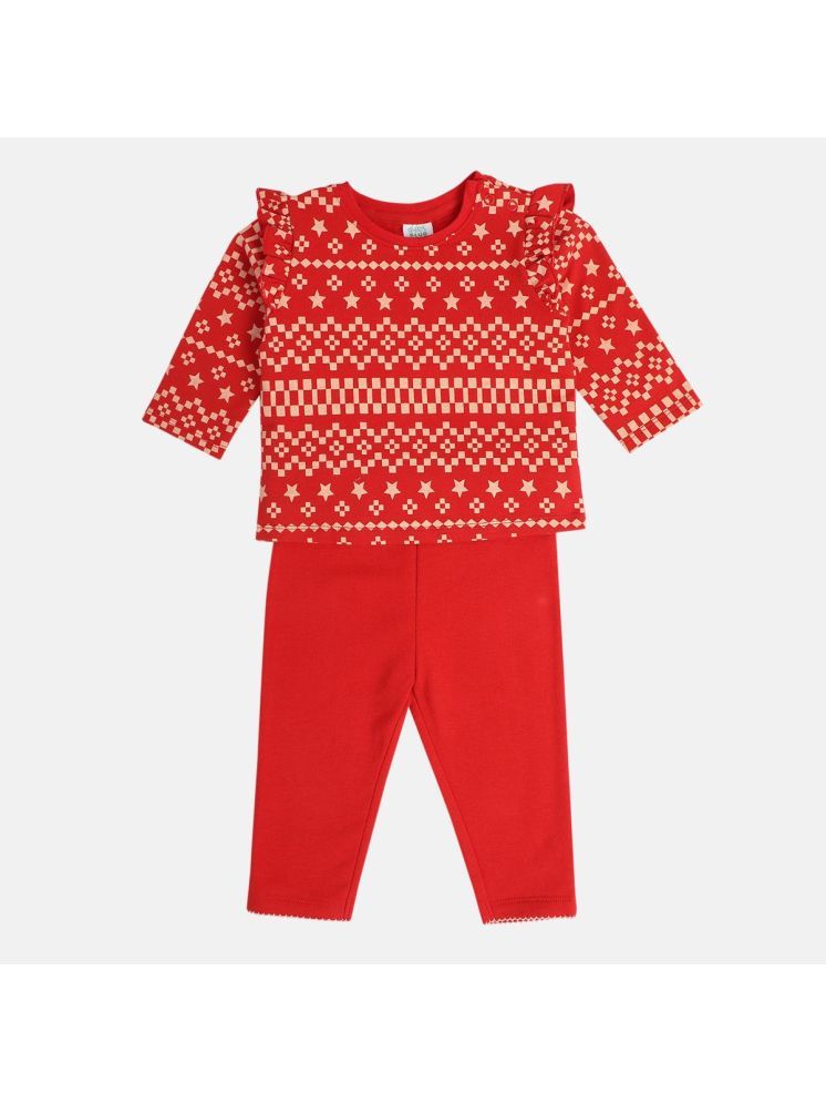     			MINI KLUB Red Cotton Baby Girl Top & Trouser ( Pack of 1 )