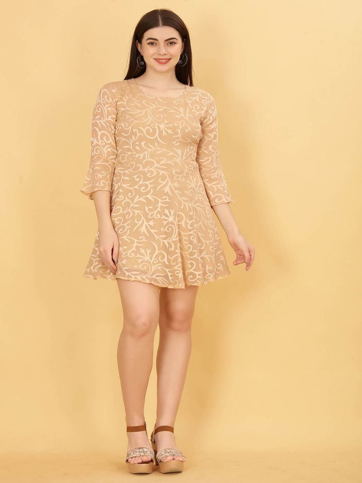     			TRENDSATTIRE Polyester Printed Mini Women's Fit & Flare Dress - Gold ( Pack of 1 )