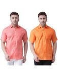 KLOSET By RIAG Cotton Blend Regular Fit Solids Half Sleeves Men's Casual Shirt - Orange ( Pack of 2 )