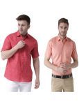 KLOSET By RIAG Cotton Blend Regular Fit Solids Half Sleeves Men's Casual Shirt - Orange ( Pack of 2 )