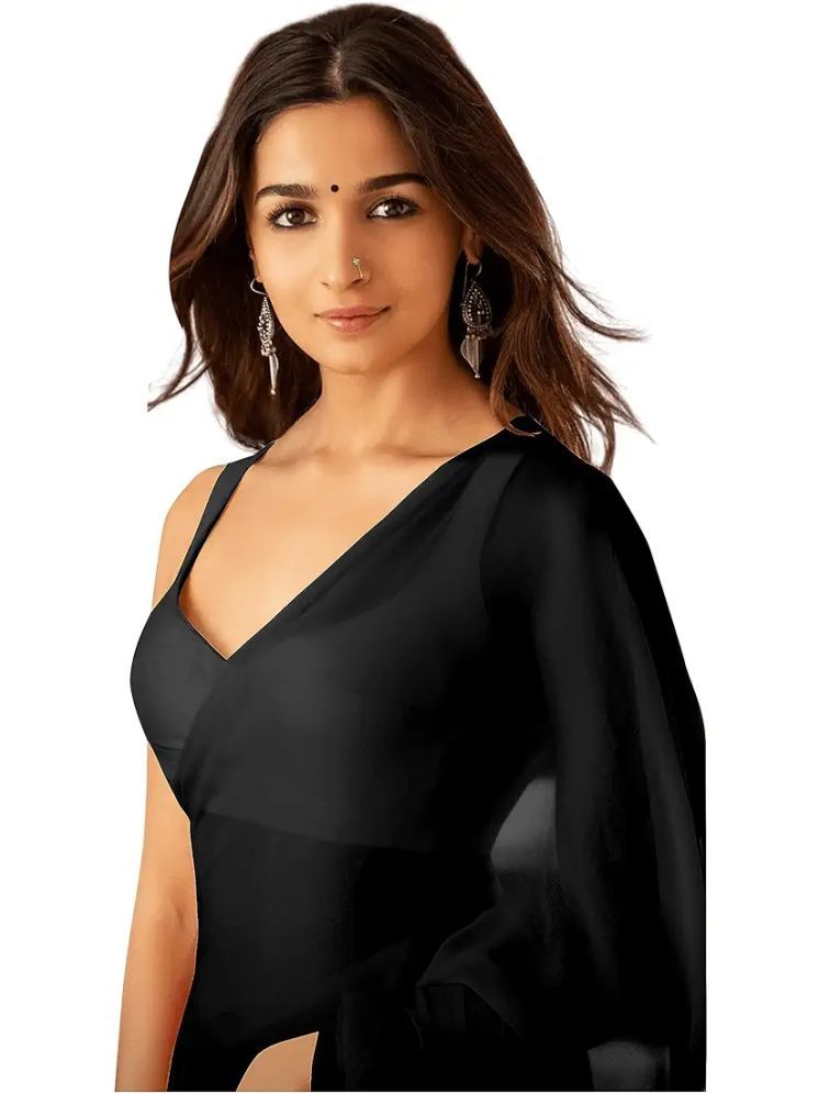     			ASTYLOR Georgette Solid Saree Without Blouse Piece - Black ( Pack of 1 )