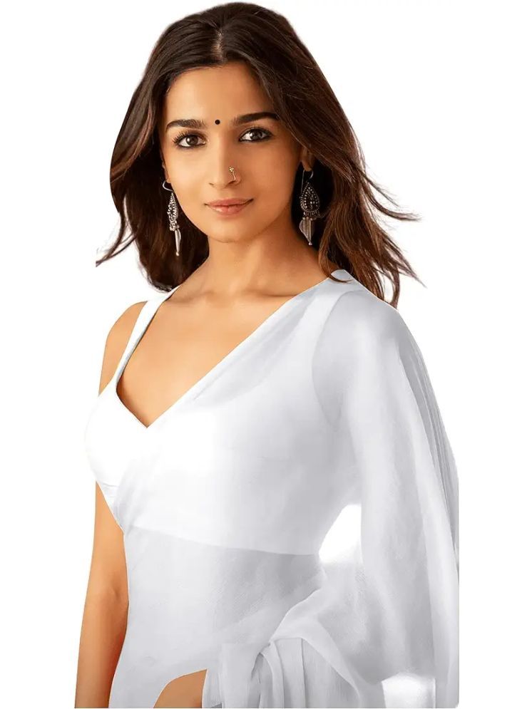     			ASTYLOR Georgette Solid Saree Without Blouse Piece - White ( Pack of 1 )