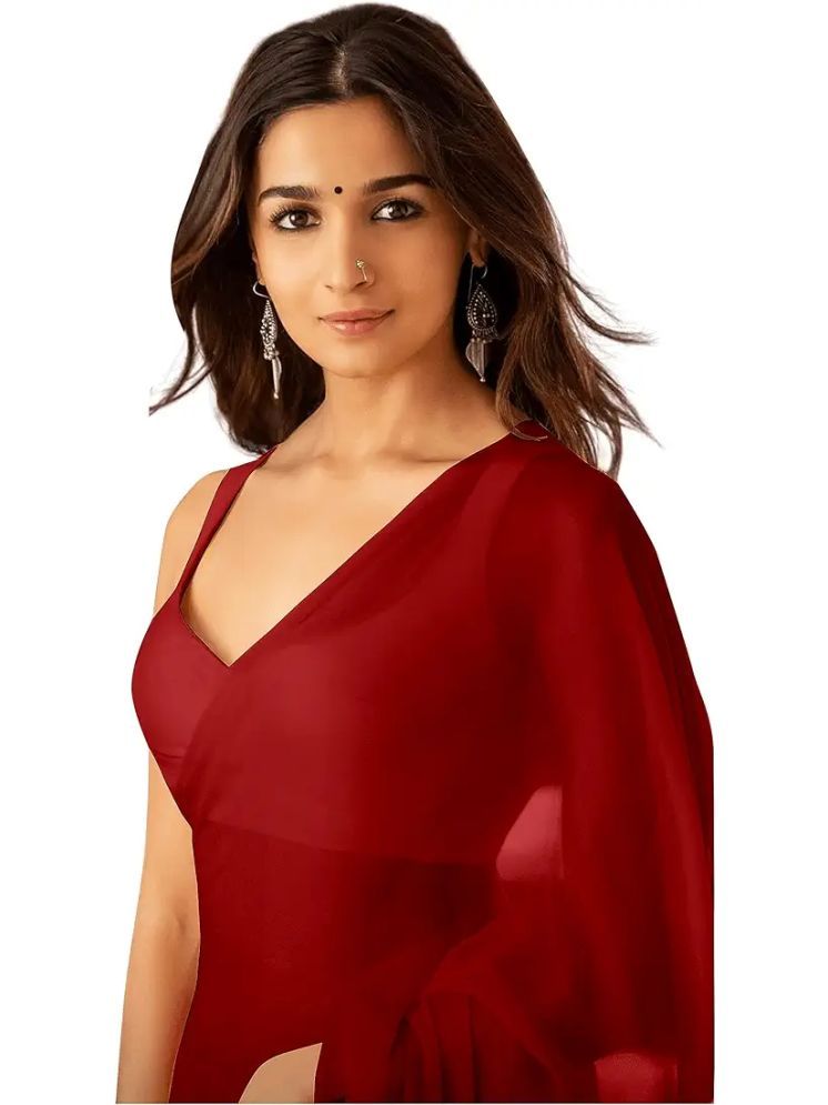     			ASTYLOR Georgette Solid Saree Without Blouse Piece - Maroon ( Pack of 1 )