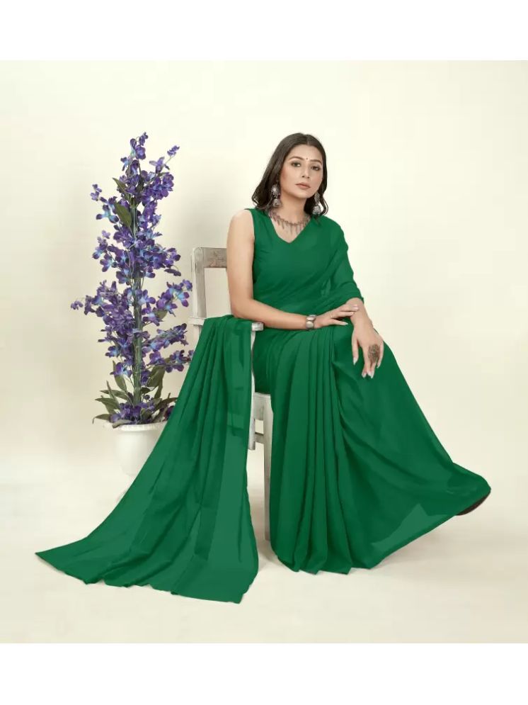     			ASTYLOR Georgette Solid Saree Without Blouse Piece - Green ( Pack of 1 )