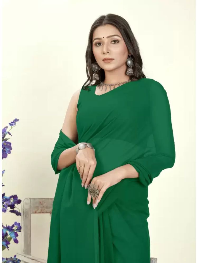     			ASTYLOR Georgette Solid Saree Without Blouse Piece - Green ( Pack of 1 )