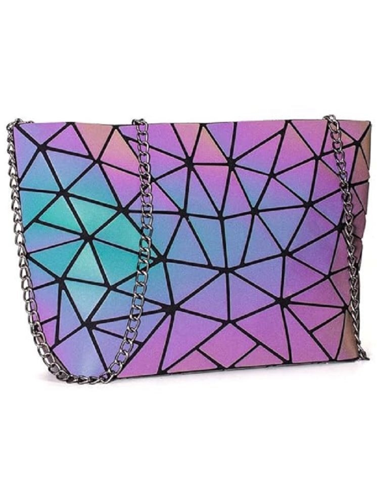     			Geometric Luminous Clutch Handbags for Women Holographic Reflective Crossbody Bag