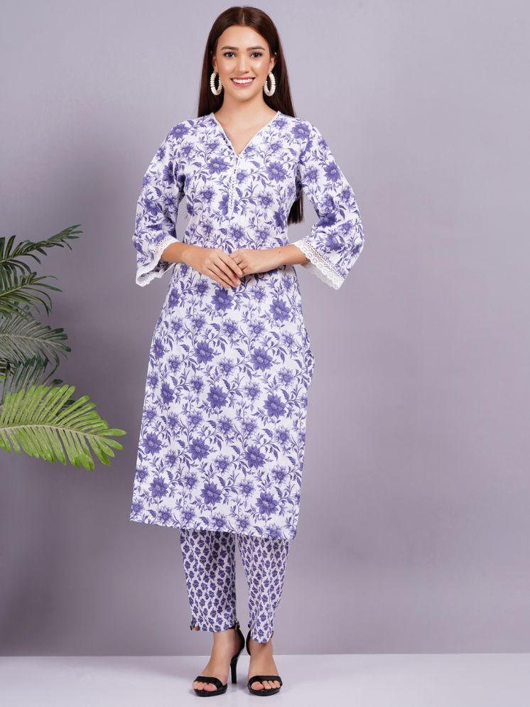     			HIGHLIGHT FASHION EXPORT Cotton Printed Kurti With Pants Women's Stitched Salwar Suit - Purple ( Pack of 1 )