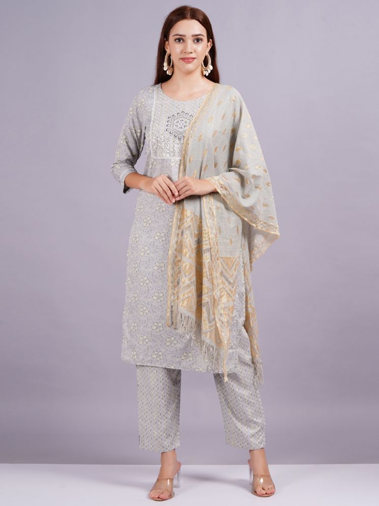     			HIGHLIGHT FASHION EXPORT Silk Printed Kurti With Pants Women's Stitched Salwar Suit - Light Grey ( Pack of 1 )