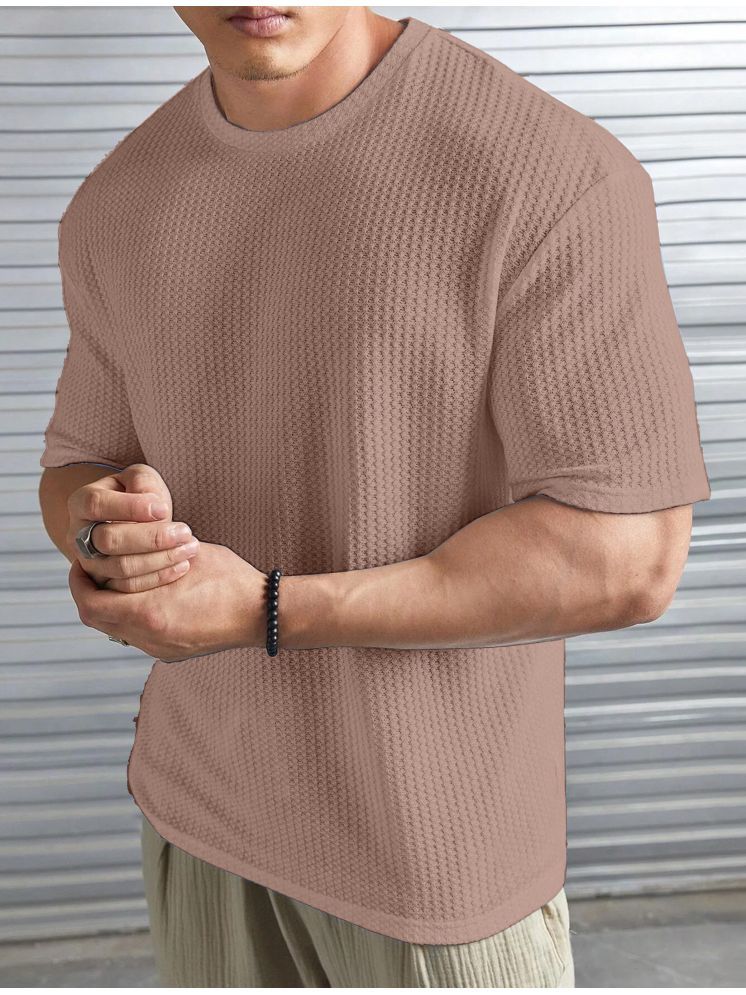     			KAJARU Polyester Regular Fit Self Design Half Sleeves Men's Round T-Shirt - Beige ( Pack of 1 )