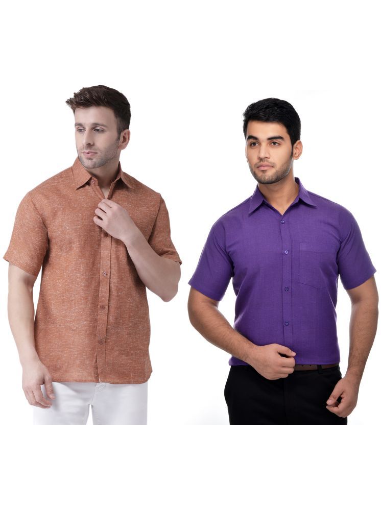     			KLOSET By RIAG Cotton Blend Regular Fit Solids Half Sleeves Men's Casual Shirt - Purple ( Pack of 2 )