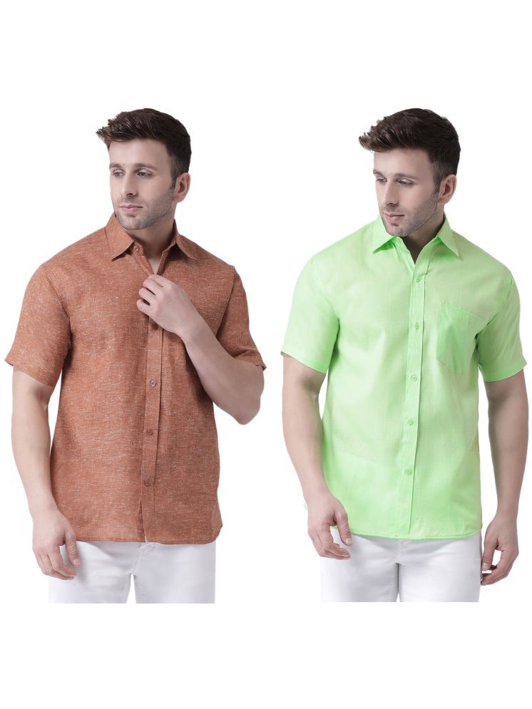     			KLOSET By RIAG Cotton Blend Regular Fit Solids Half Sleeves Men's Casual Shirt - Green ( Pack of 2 )