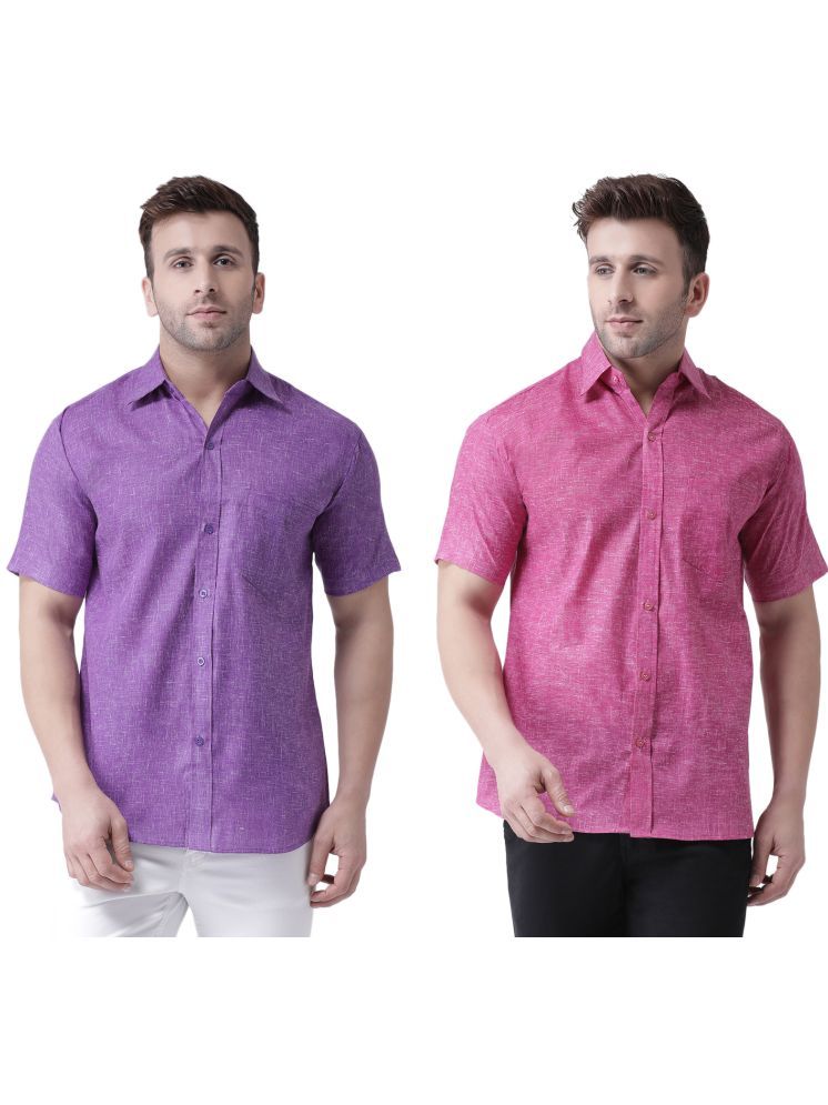     			KLOSET By RIAG Cotton Blend Regular Fit Self Design Half Sleeves Men's Casual Shirt - Magenta ( Pack of 2 )