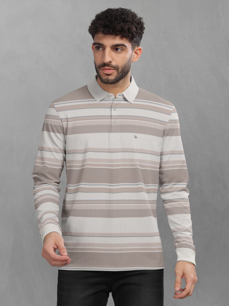     			BULLMER Cotton Blend Regular Fit Striped Full Sleeves Men's Polo T Shirt - Beige ( Pack of 1 )