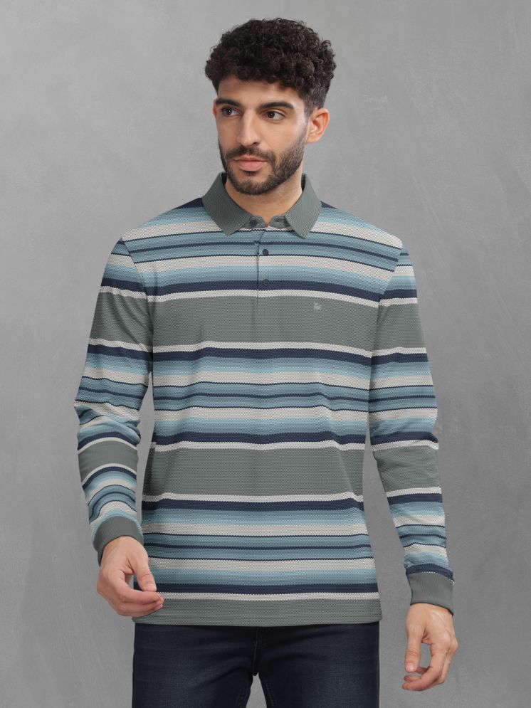     			BULLMER Cotton Blend Regular Fit Striped Full Sleeves Men's Polo T Shirt - Sky Blue ( Pack of 1 )