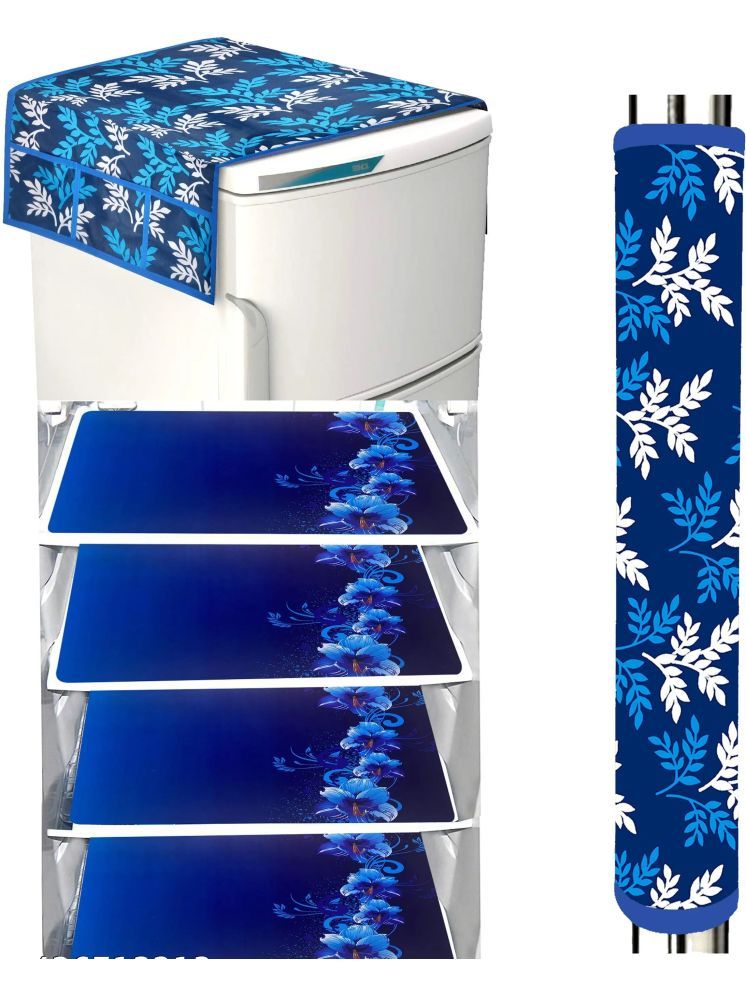     			Crosmo Polyester Floral Fridge Mat & Cover ( 99 53 ) Pack Of 6 - Blue