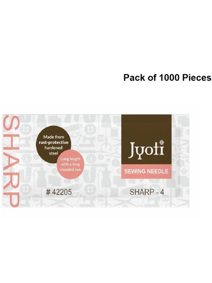     			Jyoti Sharp Hand Sewing Needles, Small Eye & Sharp Point, Rust-Protective, Medium-Length, Cloth Stitching Thread Needle, Steel, Used for All Conventional to General Purpose # 42205 (Size 4) - 1000 Pcs