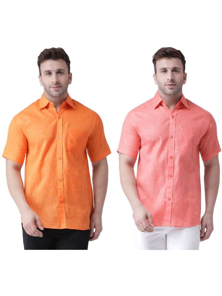     			KLOSET By RIAG Cotton Blend Regular Fit Solids Half Sleeves Men's Casual Shirt - Fluorescent Orange ( Pack of 2 )