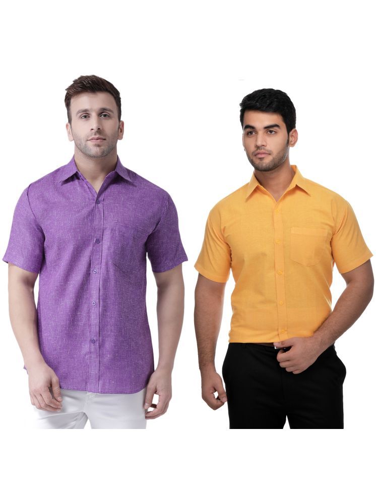     			KLOSET By RIAG Cotton Blend Regular Fit Self Design Half Sleeves Men's Casual Shirt - Mustard ( Pack of 2 )