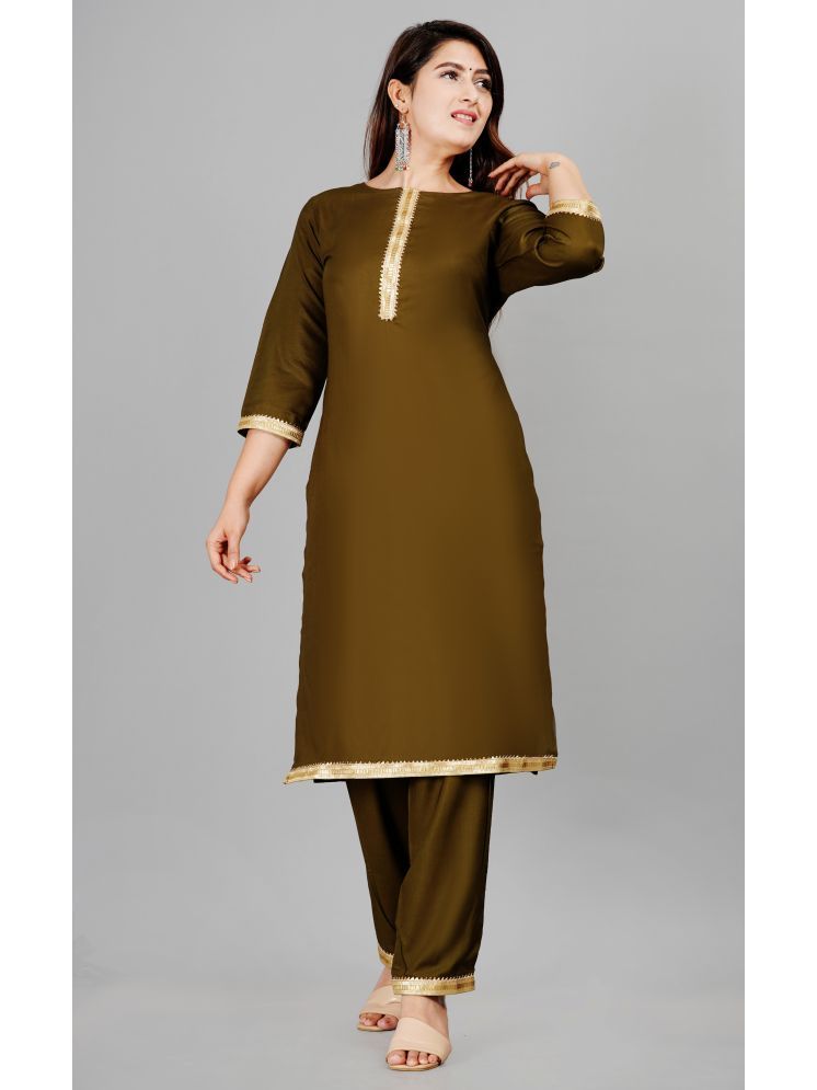     			NUPITAL Viscose Self Design Kurti With Pants Women's Stitched Salwar Suit - Olive ( Pack of 1 )