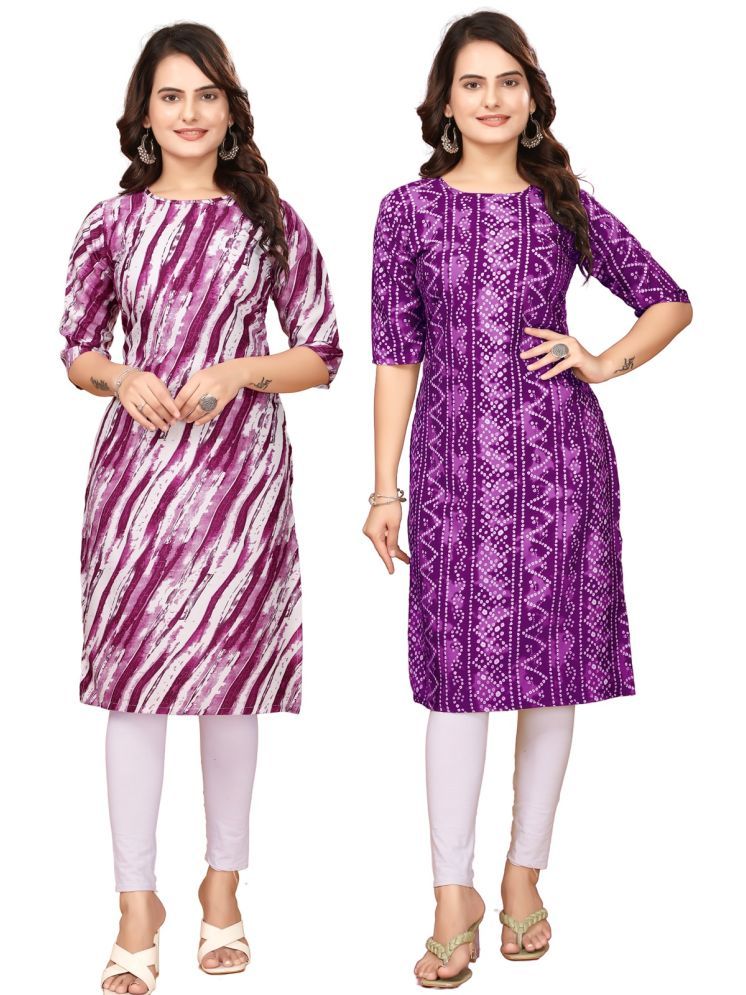     			PEAFOWL INCORPORATION Crepe Printed Straight Women's Kurti - Purple,Multicolor ( Pack of 2 )