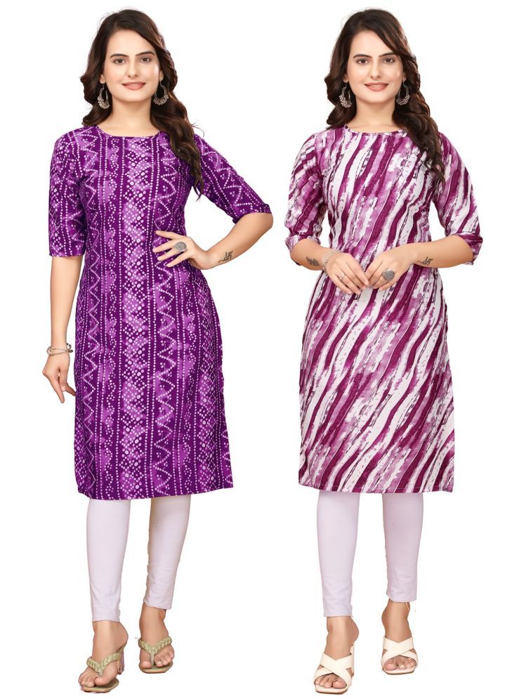     			PEAFOWL INCORPORATION Crepe Printed Straight Women's Kurti - Purple,Blue ( Pack of 2 )