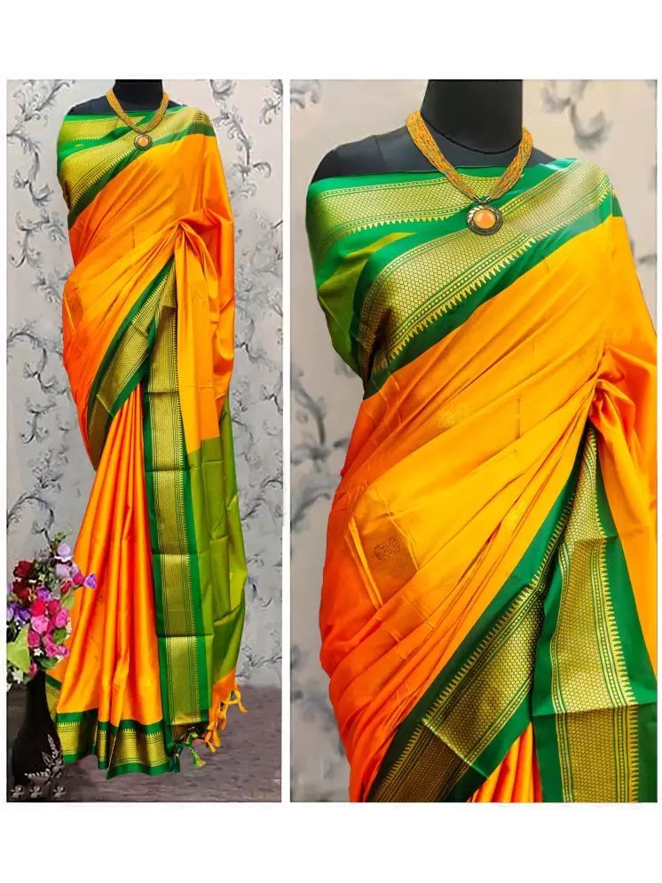     			VEERAIVA Cotton Silk Woven Saree With Blouse Piece - Yellow ( Pack of 1 )