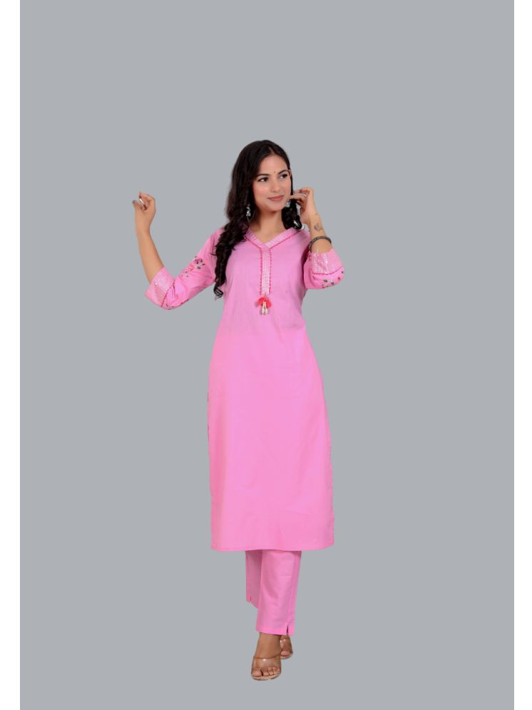     			miravan Cotton Embroidered Kurti With Palazzo Women's Stitched Salwar Suit - Pink ( Pack of 1 )