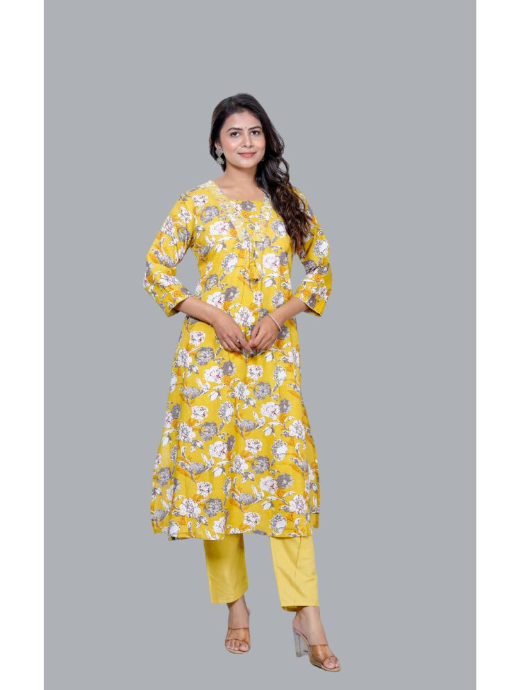     			miravan Cotton Printed Kurti With Pants Women's Stitched Salwar Suit - Yellow ( Pack of 1 )