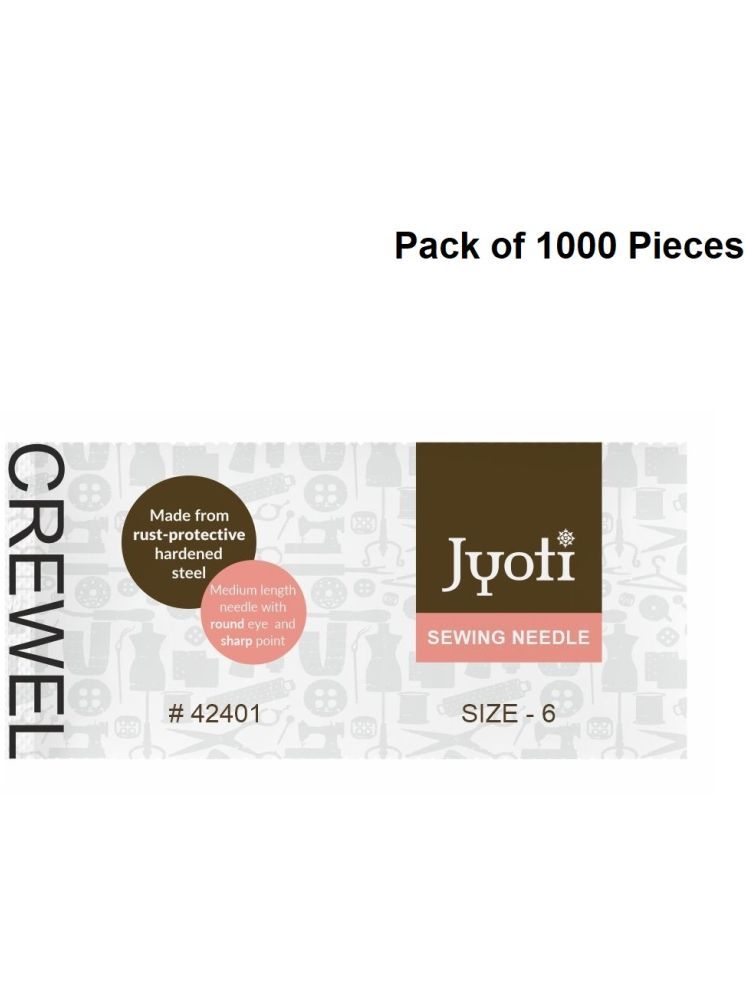     			Jyoti Crewel Hand Sewing Needles, Medium-Length with Sharp Point and an Elongated Eye, Rust-Protective, Cloth Stitching Thread Steel, Used for Hand Embroidery Using Floss # 42401 (Size - 6) - 1000 Pcs