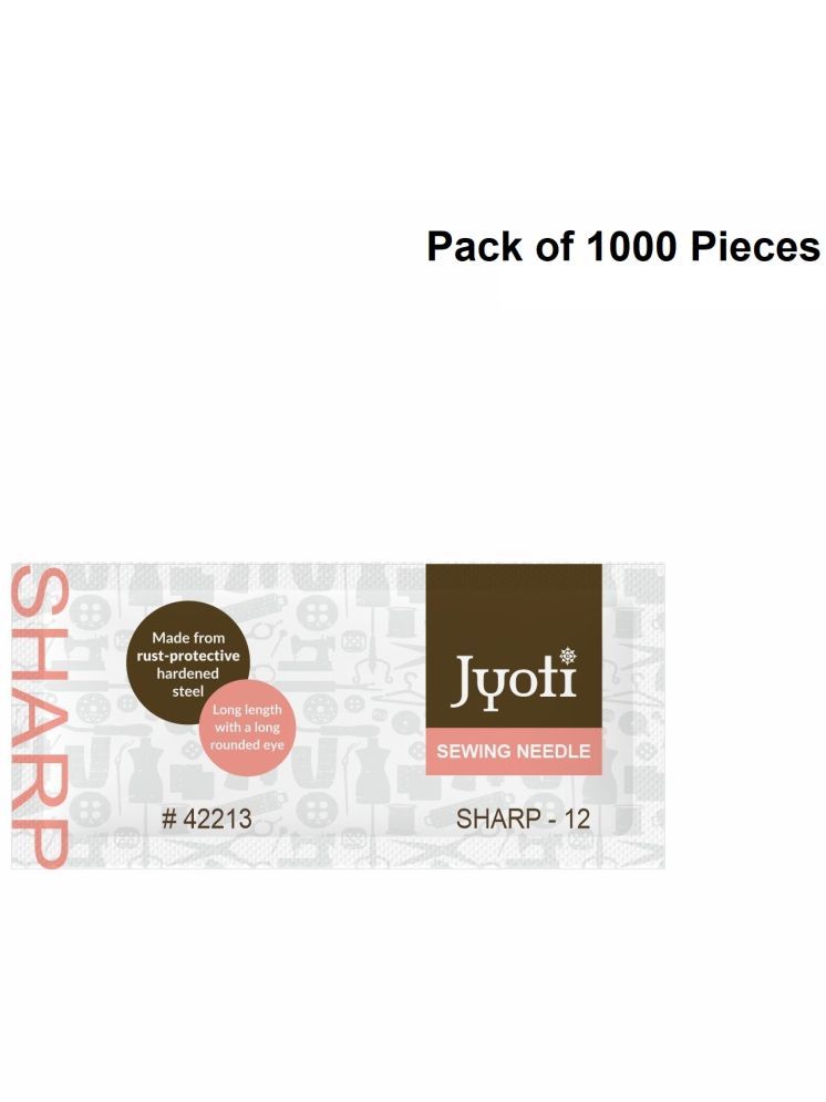     			Jyoti Sharp Hand Sewing Needles, Small Eye & Sharp Point, Rust-Protective, Medium-Length, Cloth Stitching Thread Needle, Steel, Used for All Conventional to General Purpose # 42213 (Size 12) - 1000 Pcs