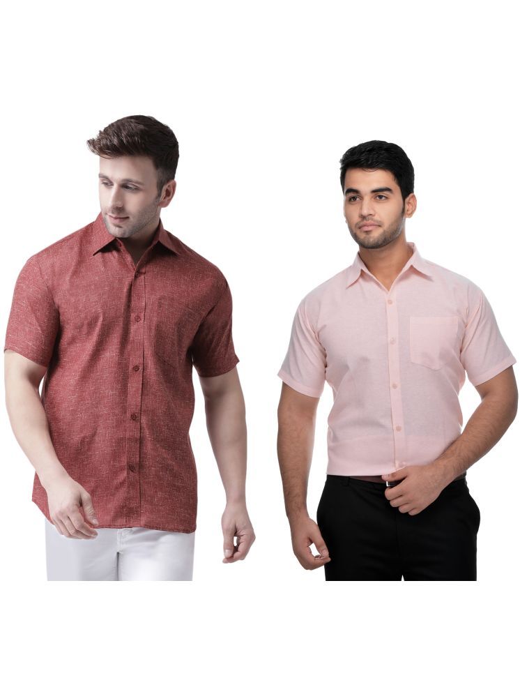     			KLOSET By RIAG Cotton Blend Regular Fit Solids Half Sleeves Men's Casual Shirt - Peach ( Pack of 2 )