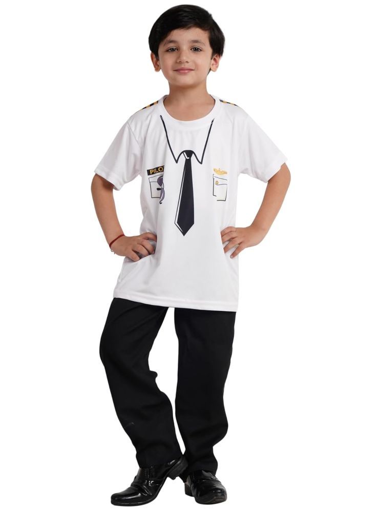     			Kaku Fancy Dresses Printed Round Neck Pilot T-Shirt for Kids | Our Helper Pilot Costume Tshirt for Kids, White - 3-4 Years