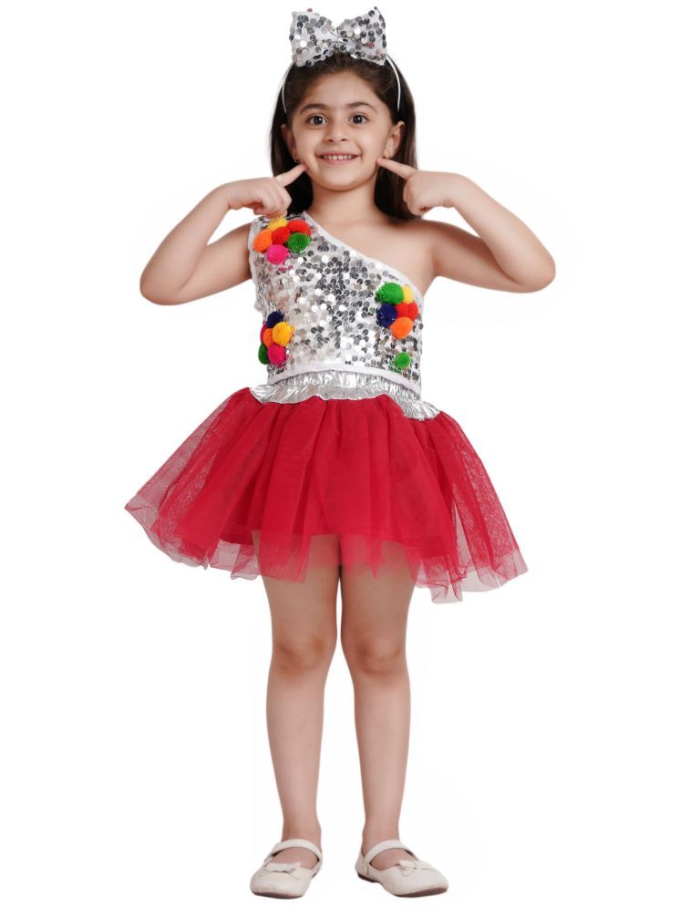     			Kaku Fancy Dresses Silver Princess Top With Magenta Net Skirt & Hairband - Silver/Magenta, 5-6 Years, For Girls