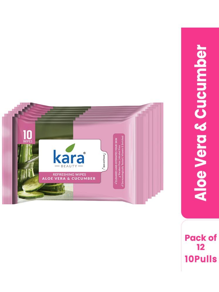     			Kara Refreshing Aloe Vera & Cucumber Facial Wet Wipes ( 10 Pcs ) Pack of 12