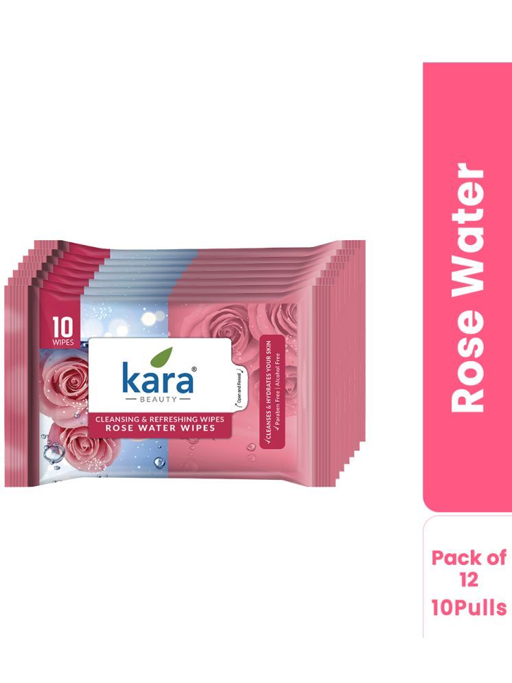     			Kara Refreshing Rose Water Facial Wet Wipes ( 10 Pcs ) Pack of 12