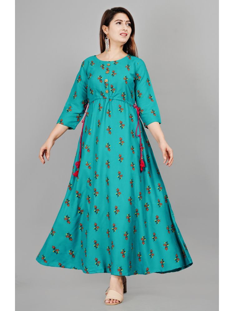     			NUPITAL Rayon Printed Anarkali Women's Kurti - Turquoise ( Pack of 1 )