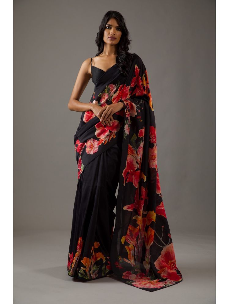     			Rangita Chiffon Printed Saree With Blouse Piece - Black,Red ( Pack of 1 )