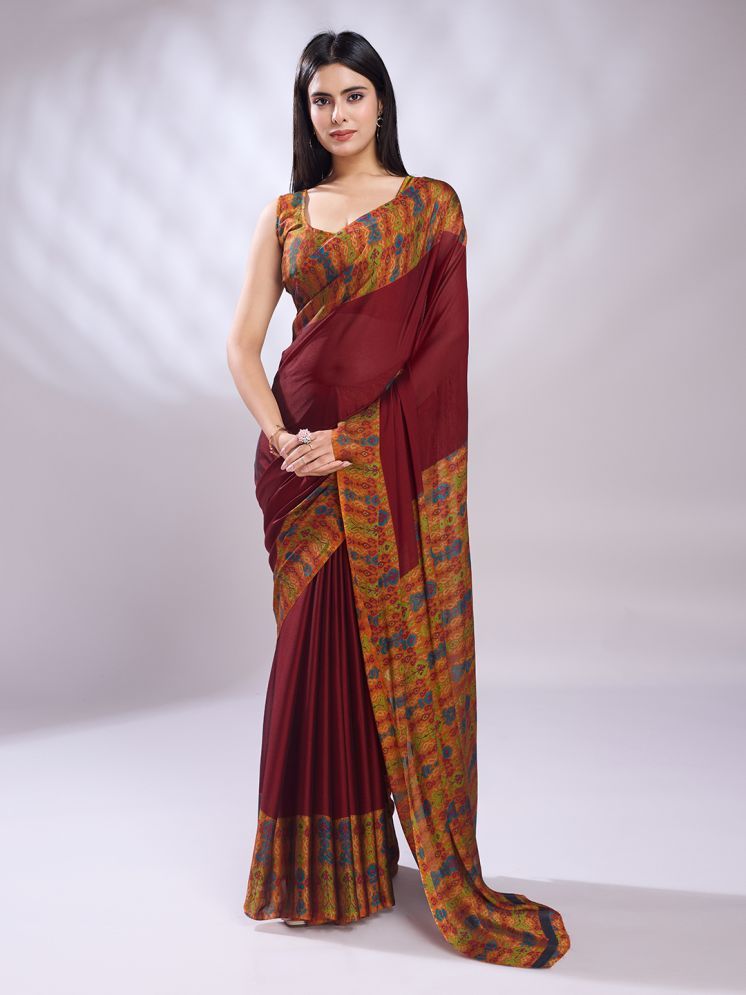     			Rekha Maniyar Chiffon Printed Saree With Blouse Piece - Maroon ( Pack of 1 )