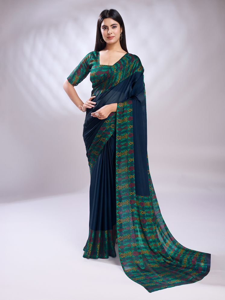     			Rekha Maniyar Chiffon Printed Saree With Blouse Piece - Navy Blue ( Pack of 1 )