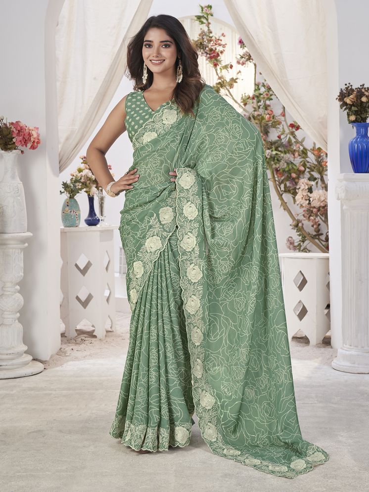     			Rekha Maniyar Georgette Embroidered Saree With Blouse Piece - Sea Green ( Pack of 1 )