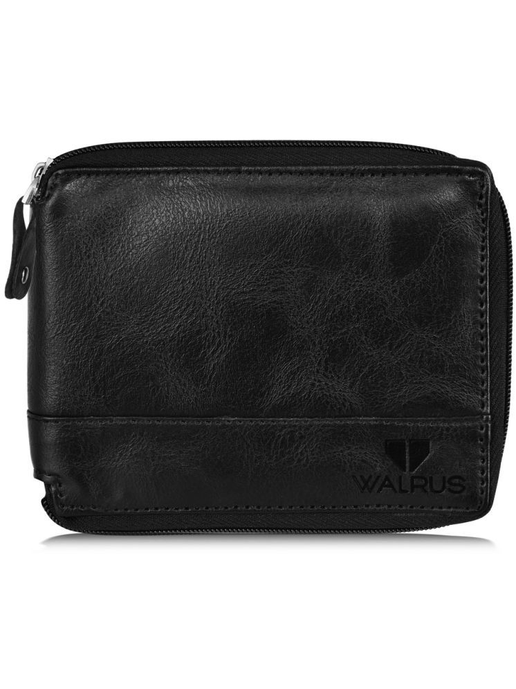     			Walrus Black Faux Leather Men's Zip Around Wallet ( Pack of 1 )