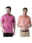 KLOSET By RIAG Cotton Blend Regular Fit Solids Half Sleeves Men's Casual Shirt - Orange ( Pack of 2 )