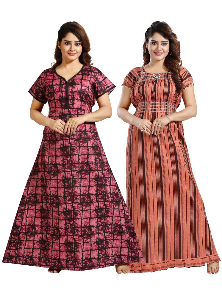     			Cinco Multi Color Cotton Blend Women's Nightwear Nighty & Night Gowns ( Pack of 2 )