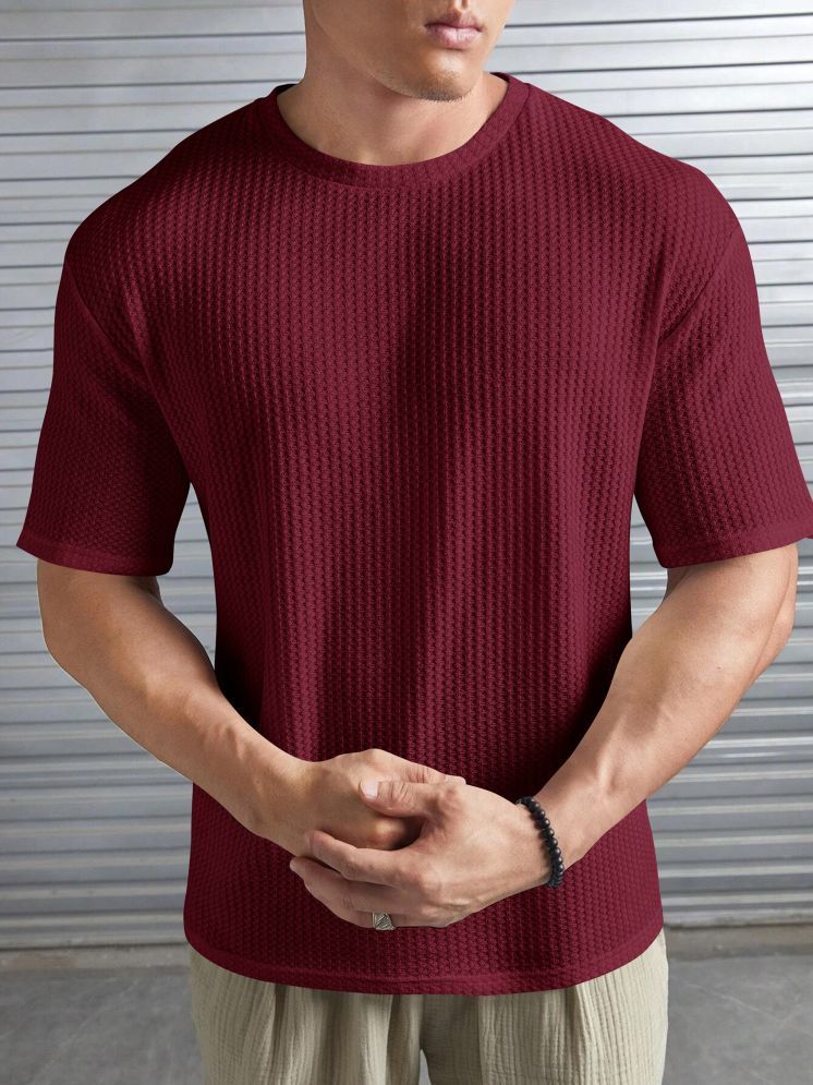     			FIRST POSTION Cotton Blend Relaxed Fit Solid 3/4th Sleeves Men's Round T-Shirt - Maroon ( Pack of 1 )