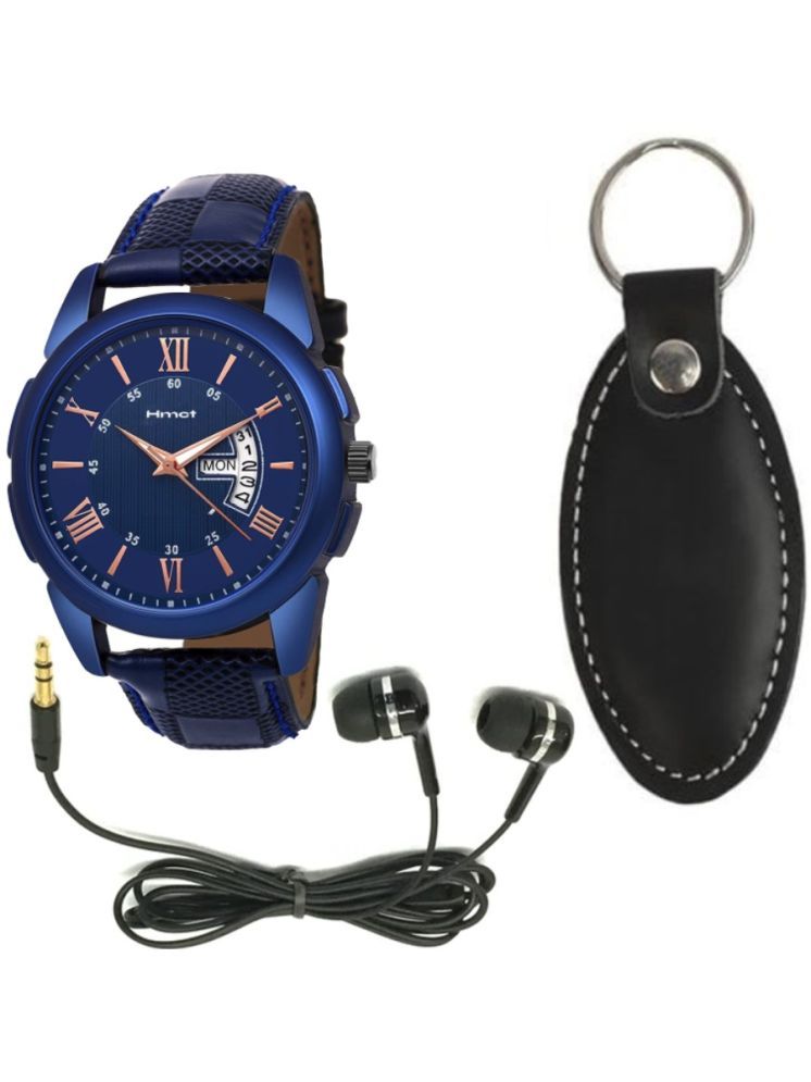     			HMCT Blue PU Analog Men's Watch