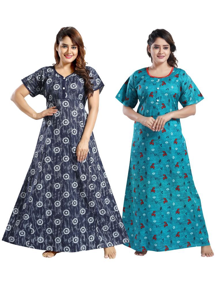     			INNER BEATS Multi Color Cotton Blend Women's Nightwear Nighty & Night Gowns ( Pack of 2 )