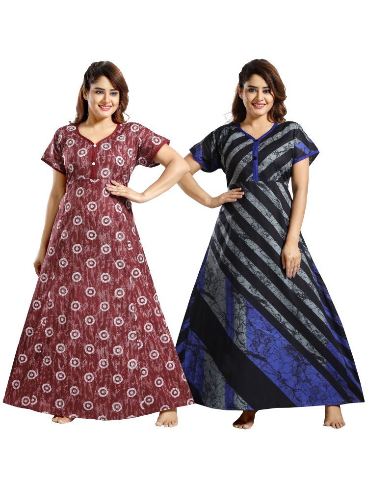     			INNER BEATS Multi Color Cotton Blend Women's Nightwear Nighty & Night Gowns ( Pack of 2 )