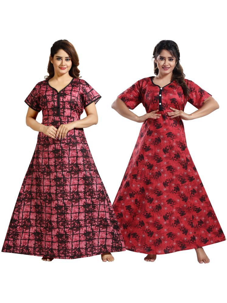     			INNER BEATS Multi Color Cotton Blend Women's Nightwear Nighty & Night Gowns ( Pack of 2 )