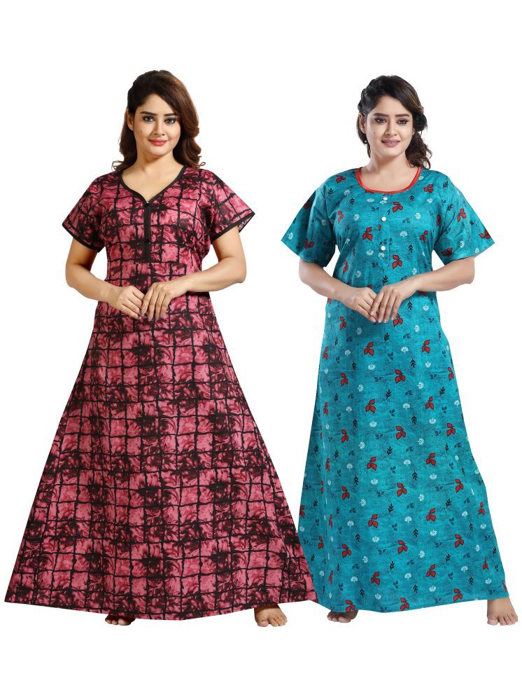     			INNER BEATS Multi Color Cotton Blend Women's Nightwear Nighty & Night Gowns ( Pack of 2 )